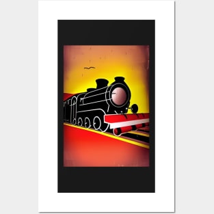 CUTE POPART COMIC STYLE RED AND BLACK STEAM TRAIN Posters and Art